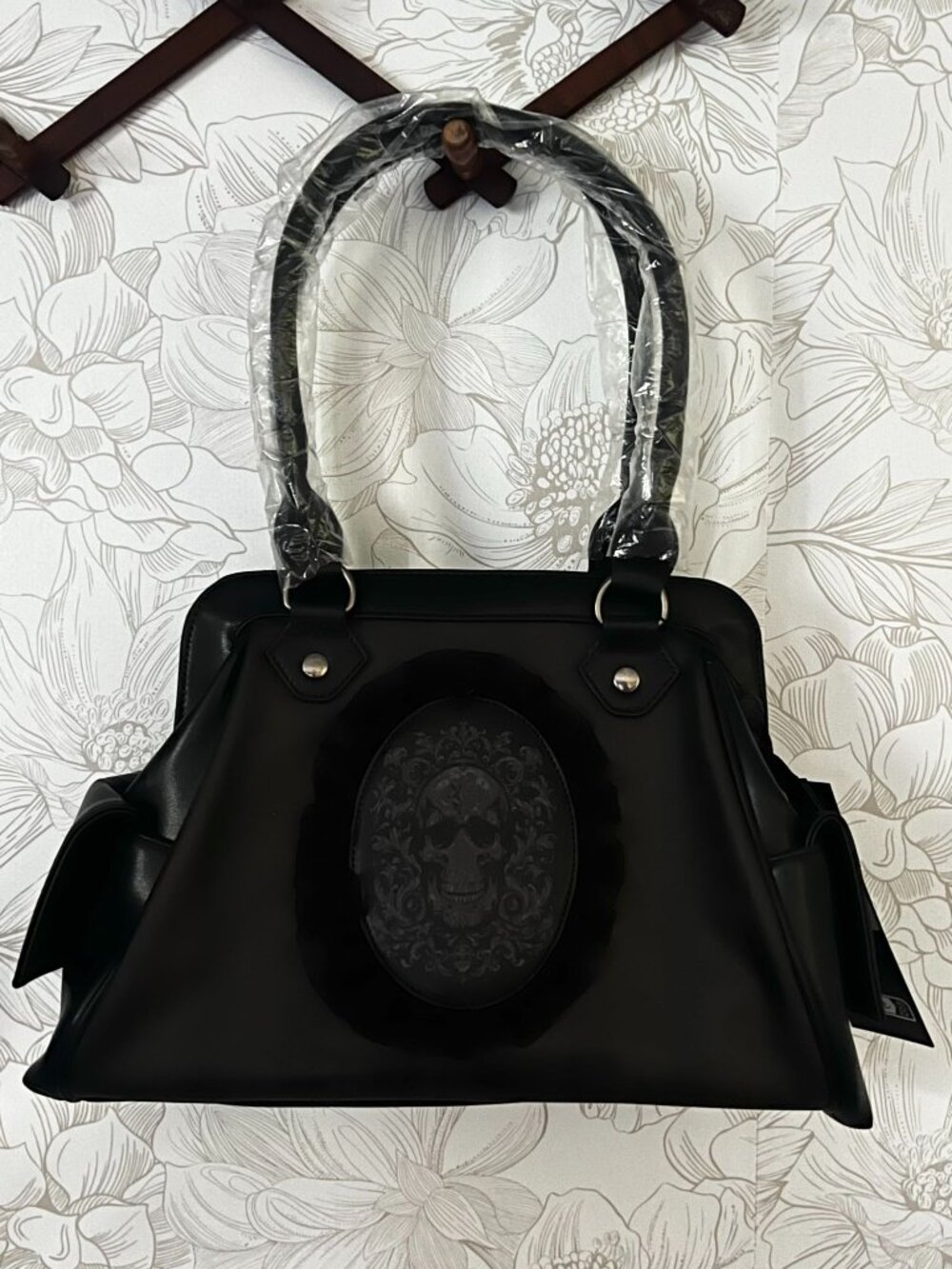 Killstar Darkmoor Academy Handbag Black Gothic Skull Design Ruffled Trim